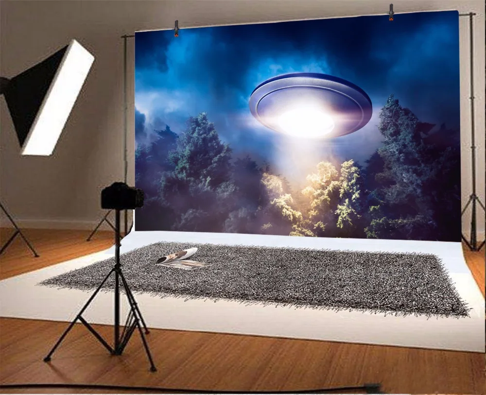 Laeacco Kid фотофоны НЛО научная фантастика дерево детский портрет темно-синий узор