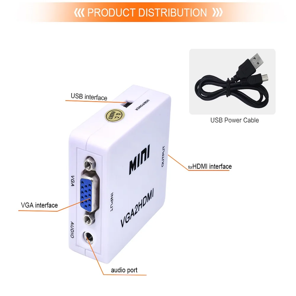 TISHRIC Mini Full hd 1080P VGA папа HDMI Женский адаптер VGA2HDMI конвертер коробка с аудио кабелем