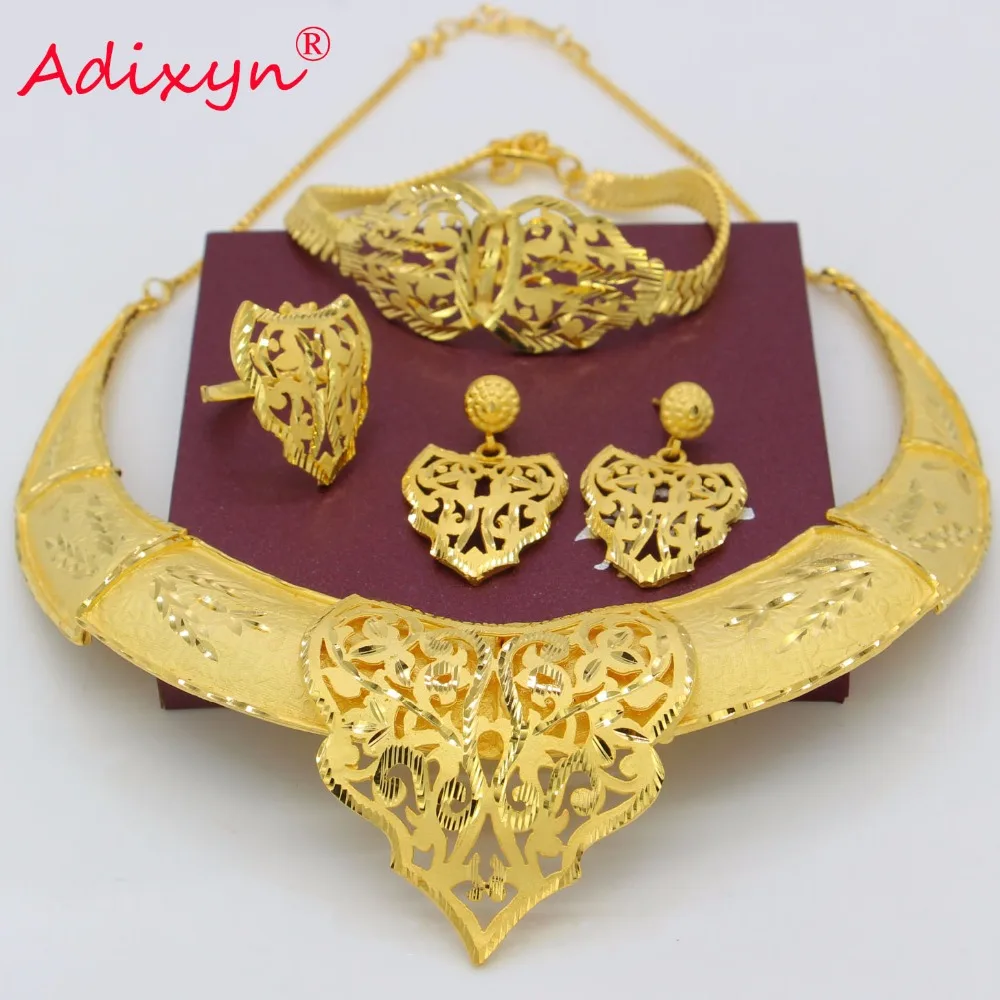 Adixyn Индии Цепочки и ожерелья/Серьги/Кольца/браслет для Для женщин/Обувь для девочек комплект ювелирных изделий золото Цвет в африканском стиле/эфиопских /Дубай вечерние подарки n03128