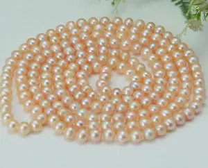

Long 50" 7-8mm Genuine Natural Pink Freshwater Cultured Pearl Without Clasp Necklace