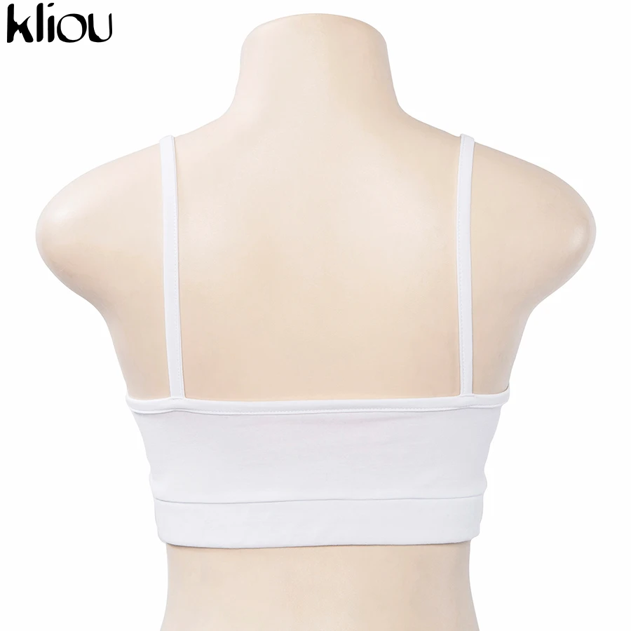 Kliou New Summer Cotton Letter Print Slim Waist Camis Sexy Cropped Camisole Women Spaghetti Women Vest Streetwaer Crop Top