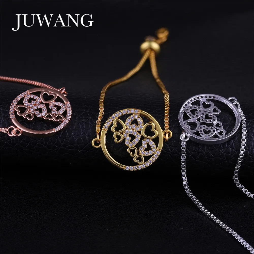 JUWANG Gold Heart Bracelets&ampBangles Jewelry Cubic Zircon For Women Lovers Wedding Charm Bracelet Adjustable Chain | Украшения и