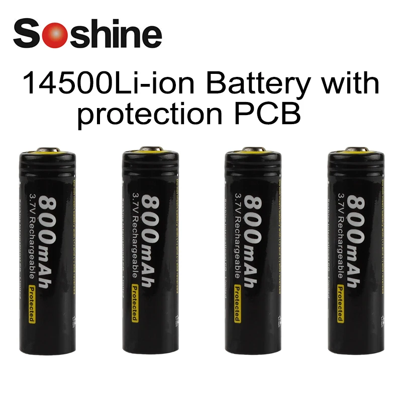 4 шт./лот Soshine 3 7 V 800mAh 14500 литий ионная аккумуляторная батарея AA с защищенной