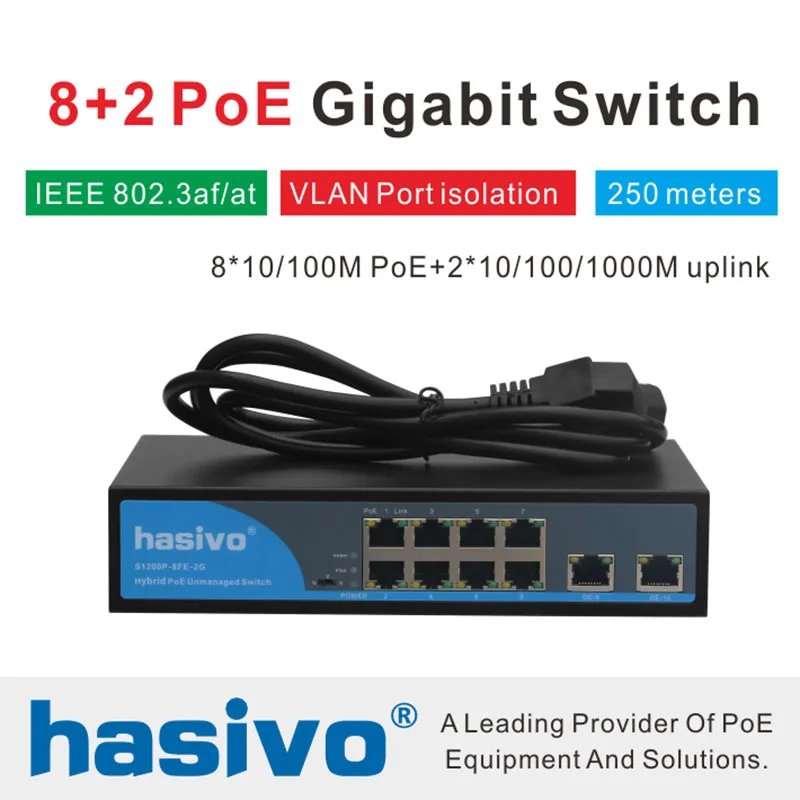 Коммутатор Ethernet PoE с 8 портами RJ45 2 гигабитных коммутатора Uplink 150 Вт|Сетевые