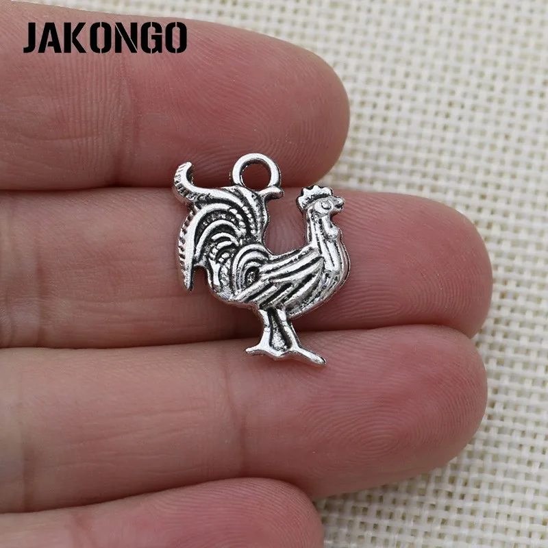 JAKONGO Antique Silver Plated Rooster Charms Pendant for Jewelry Making Earrings Bracelet Accessories DIY 22x17mm 20PCS/lot | Ювелирные