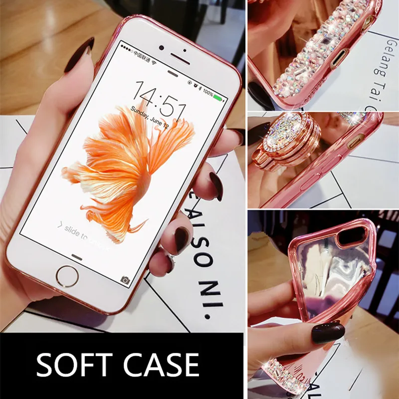 Чехол для iPhone 7 со стразами женский Алмазный Блестящий зеркальный чехол с 360
