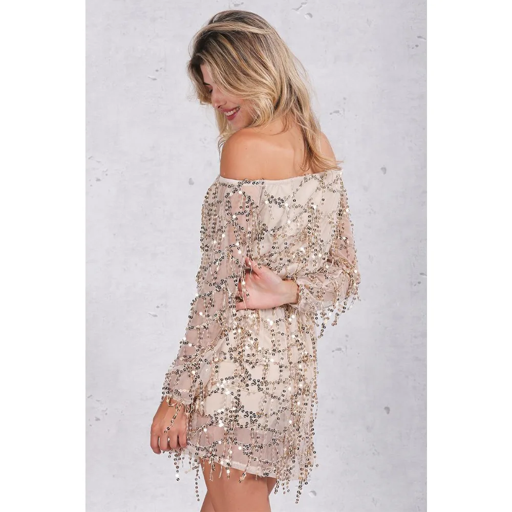 Сезон весна лето женское платье бежевый комбинезон с золотыми блестками и