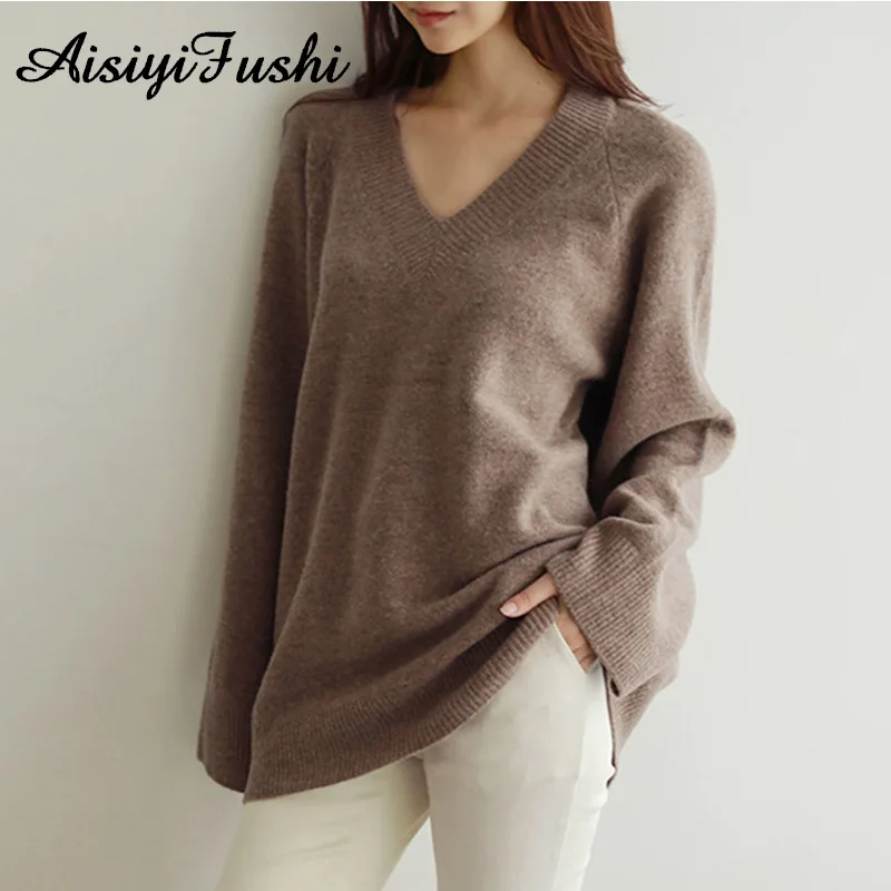 Свитер Женский вязаный оверсайз с V-образным вырезом | Женская одежда