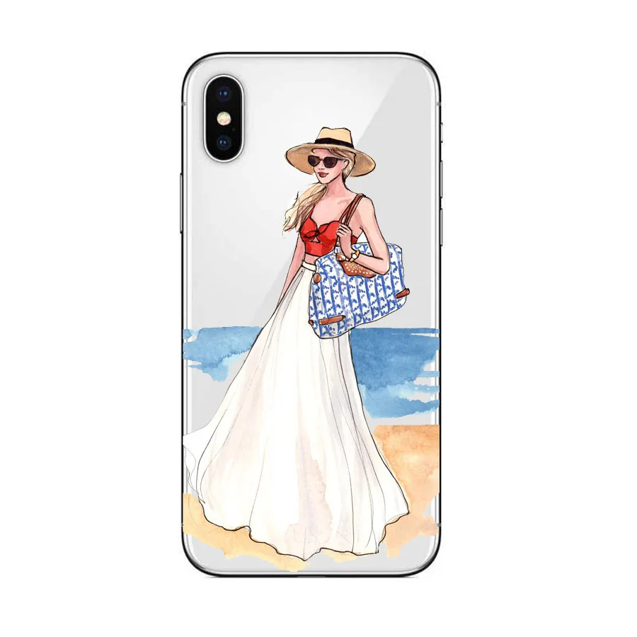 Luxury Fashion Travel Beautiful shopping Girl Design soft silison phone cases cover for IPhone 6 6S 7 8 Plus 5S SE X |