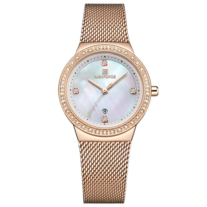 Rose gold Relogio Feminino Для женщин часы naviforce Топ Роскошные брендовые Модные женские кварцевые часы сетки повседневные из нержавеющей стали часы девушка - Цвет: Rose gold