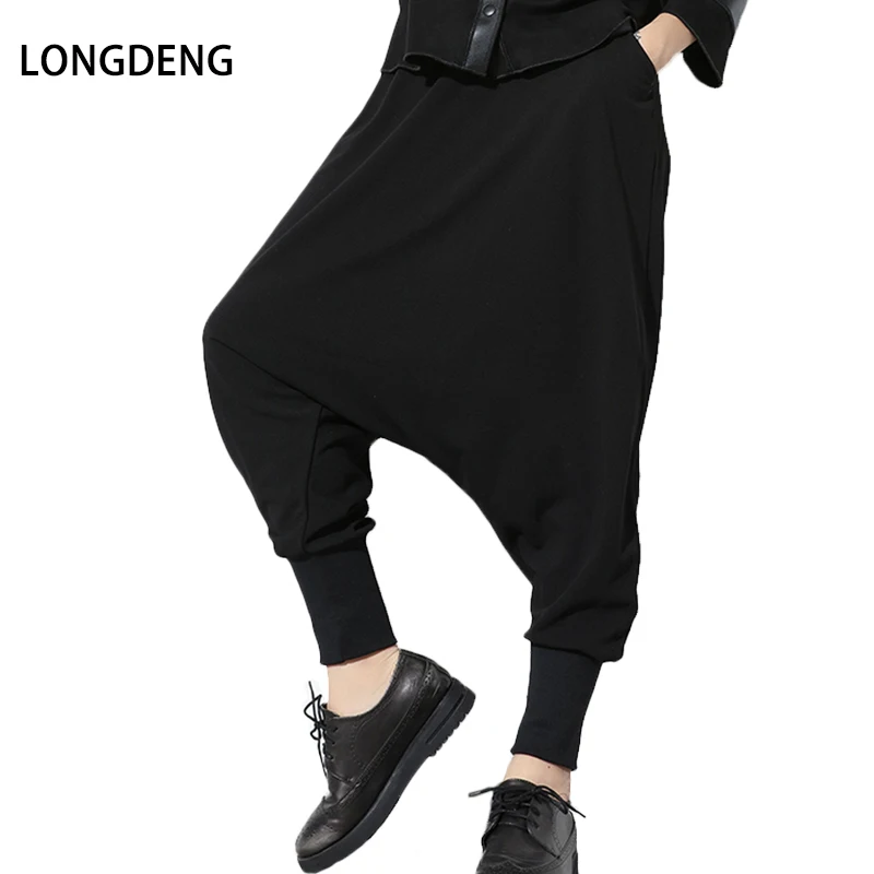 2019 Autumn Winter Harem Pants New Black Solid Drawstring Pockets Causal Loose Big Size Women High Waist Trousers Plus | Женская одежда