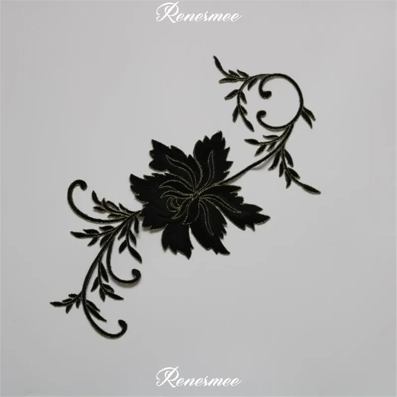 1Pc Long Floral White Black Blue Applique Clothing Embroidery Patch Fabric Sticker Iron On Patch Craft Sewing Repair 42X16cm