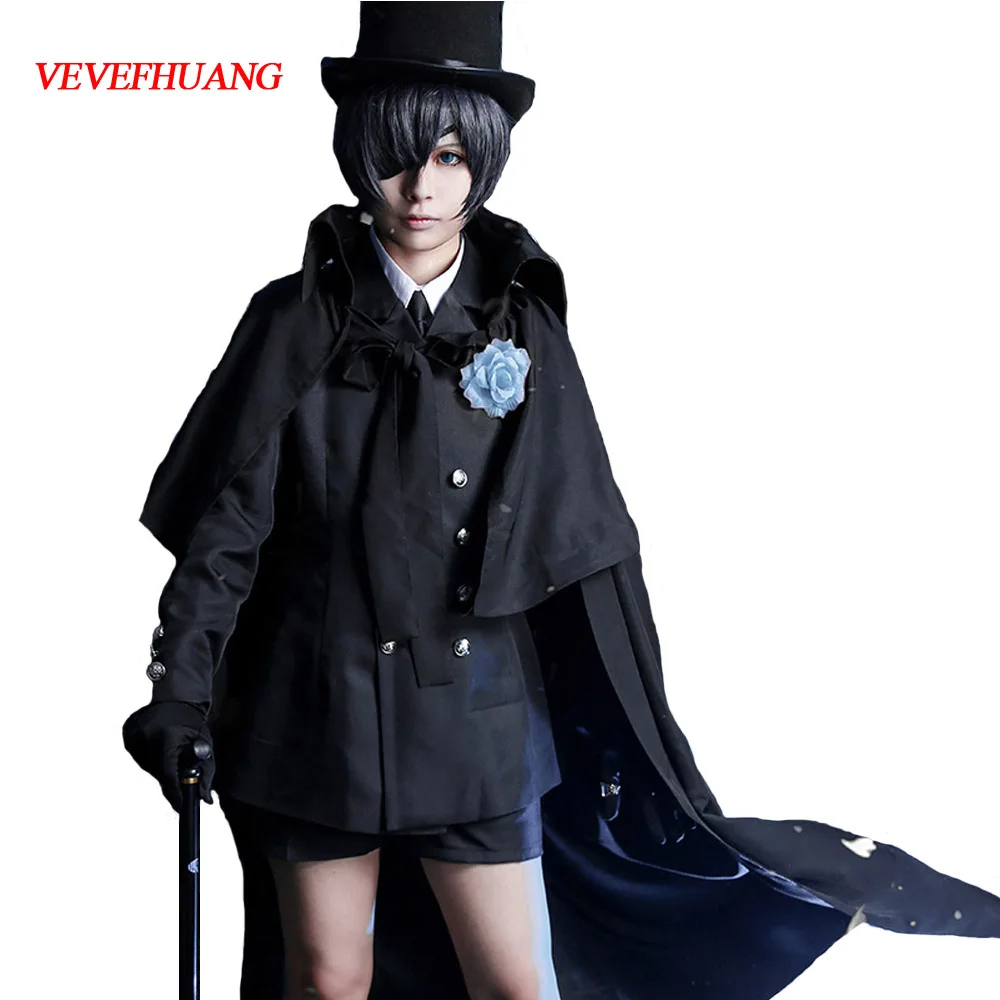 

VEVEFHUANG Ciel Phantomhive Cos Halloween Party Japanese Anime Tuxedo Dress Man Woman Black Butler Kuroshitsuji Cosplay Costume