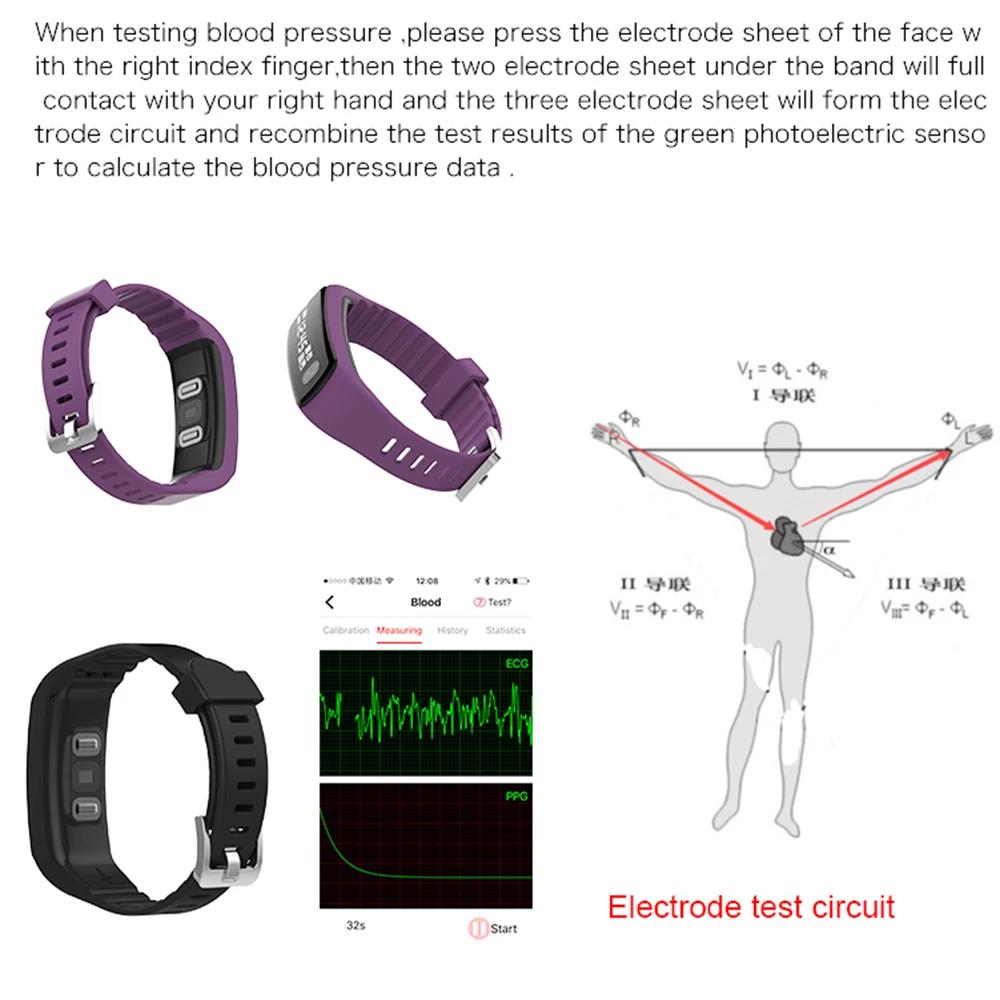 ZUCOOR Smart Bracelet ECG PPG Heart Rate Monitor RB77 Blood Pressure Band Pedometer Electronics Fitness Wristband For Women Men |