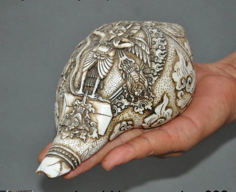 old Tibet temple Conch Shell Trumpet Winged Garuda Bird God Tantra Buddha Statue | Дом и сад