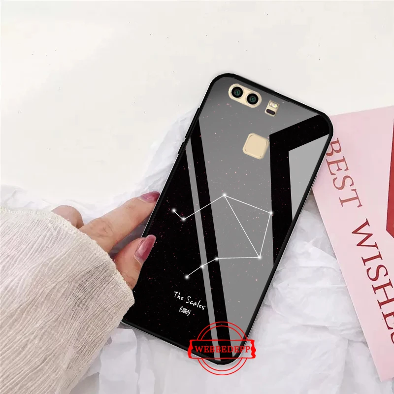

12star sign Leo Libra Scorpio Glass Case for Huawei P10 lite P20 Pro P30 P Smart honor 7A 8X 9 10 Y6 Mate 20