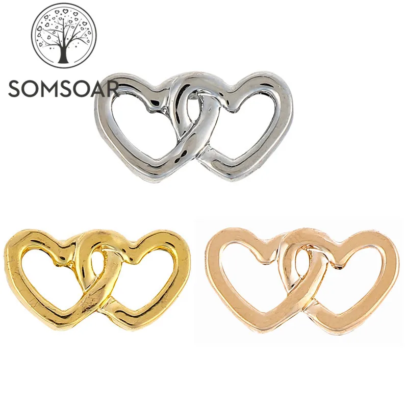 Ювелирные изделия Somsoar Переплетенные двойные сердца скользящие подходящие для