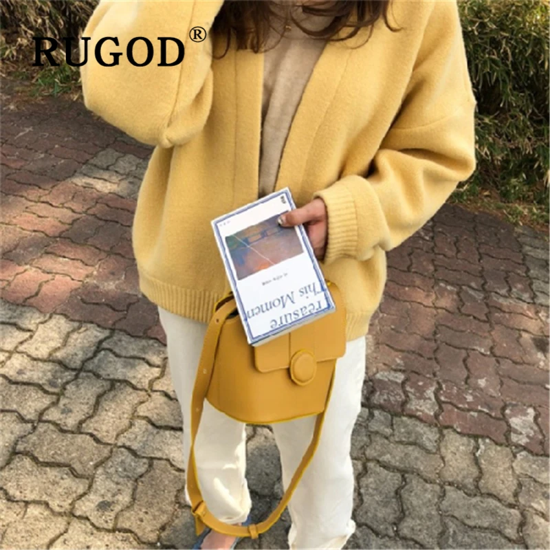 RUGOD Korean chic soft women Cardigan 2019 new Auturn warm knitted yellow overcoat female abrigos mujer invierno |