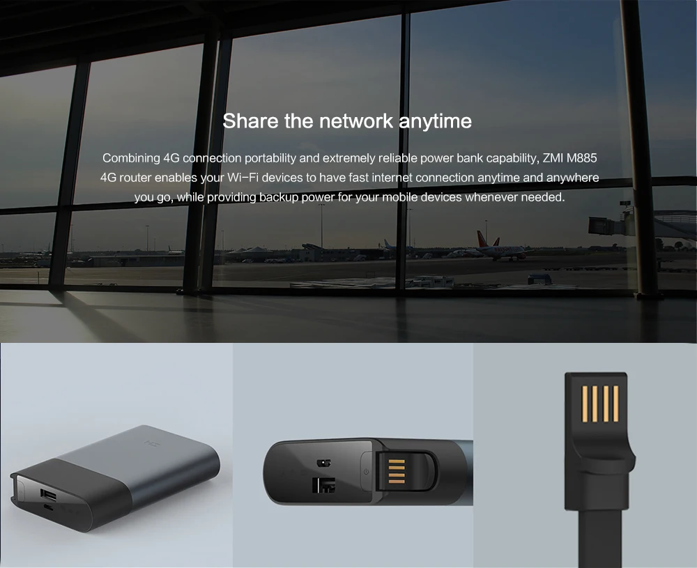 Wi-Fi роутер ZMI MF885 3G 4G с аккумулятором 10000 мАч и поддержкой быстрой зарядки QC2.0 |