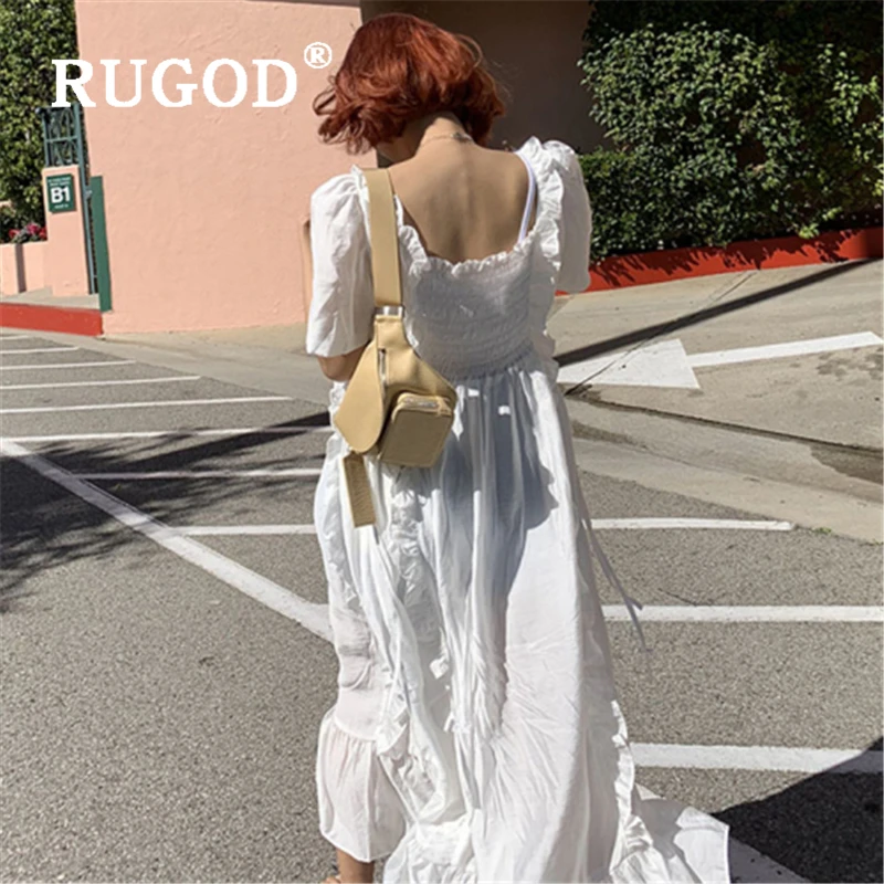 Женское пляжное платье RUGOD элегантное макси с оборками и коротким рукавом