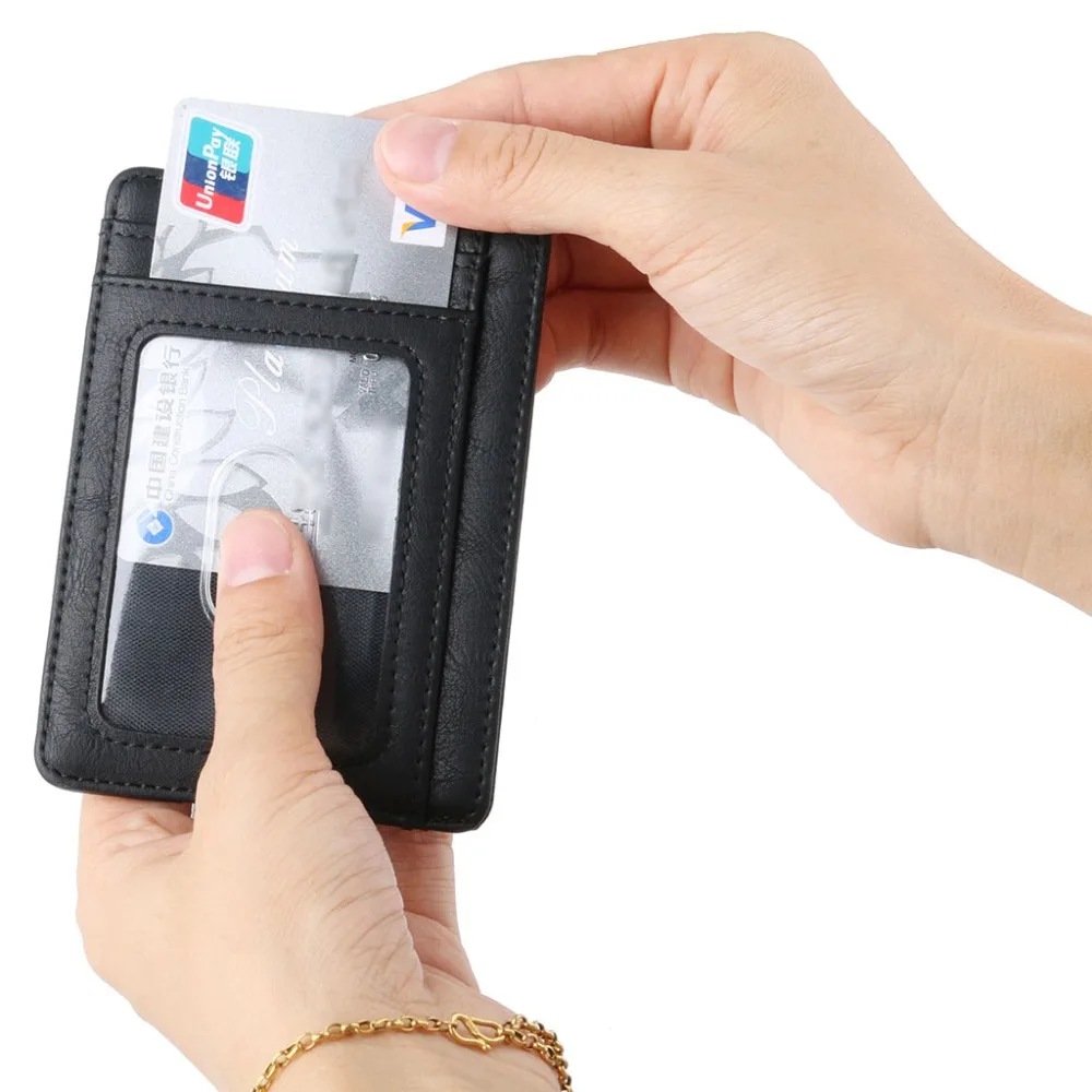 Тонкий кожаный кошелек с рчид-блокировкой держатель для кредитных карт чехол