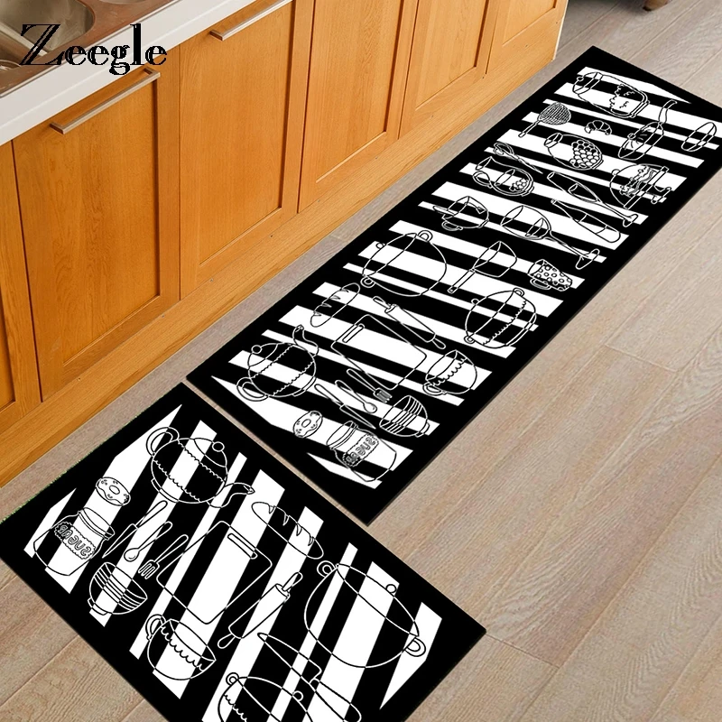 

Zeegle Stripes Cooking Utensil Carpets For Kitchen Absorb Water Mat Anti-Slip Bathroom Rug Home Decor Entrance / Hallway Doormat