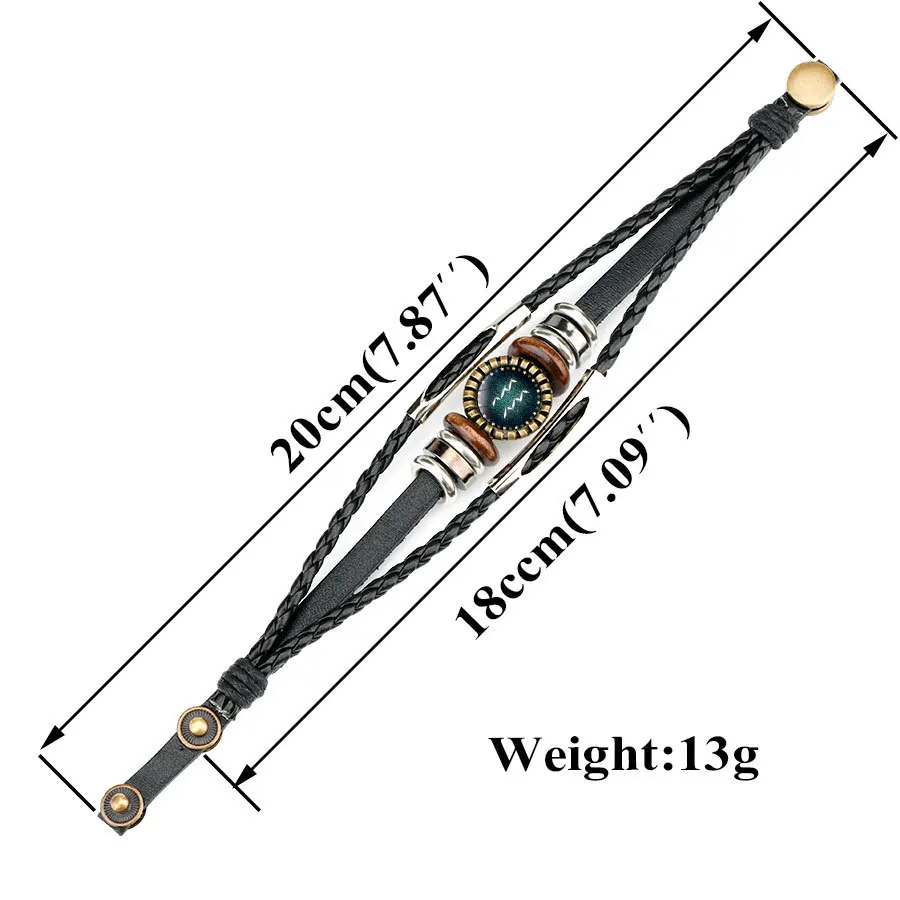 Многослойный кожаный браслет 12 созвездий Зодиака Знаки зодиака мужские женские
