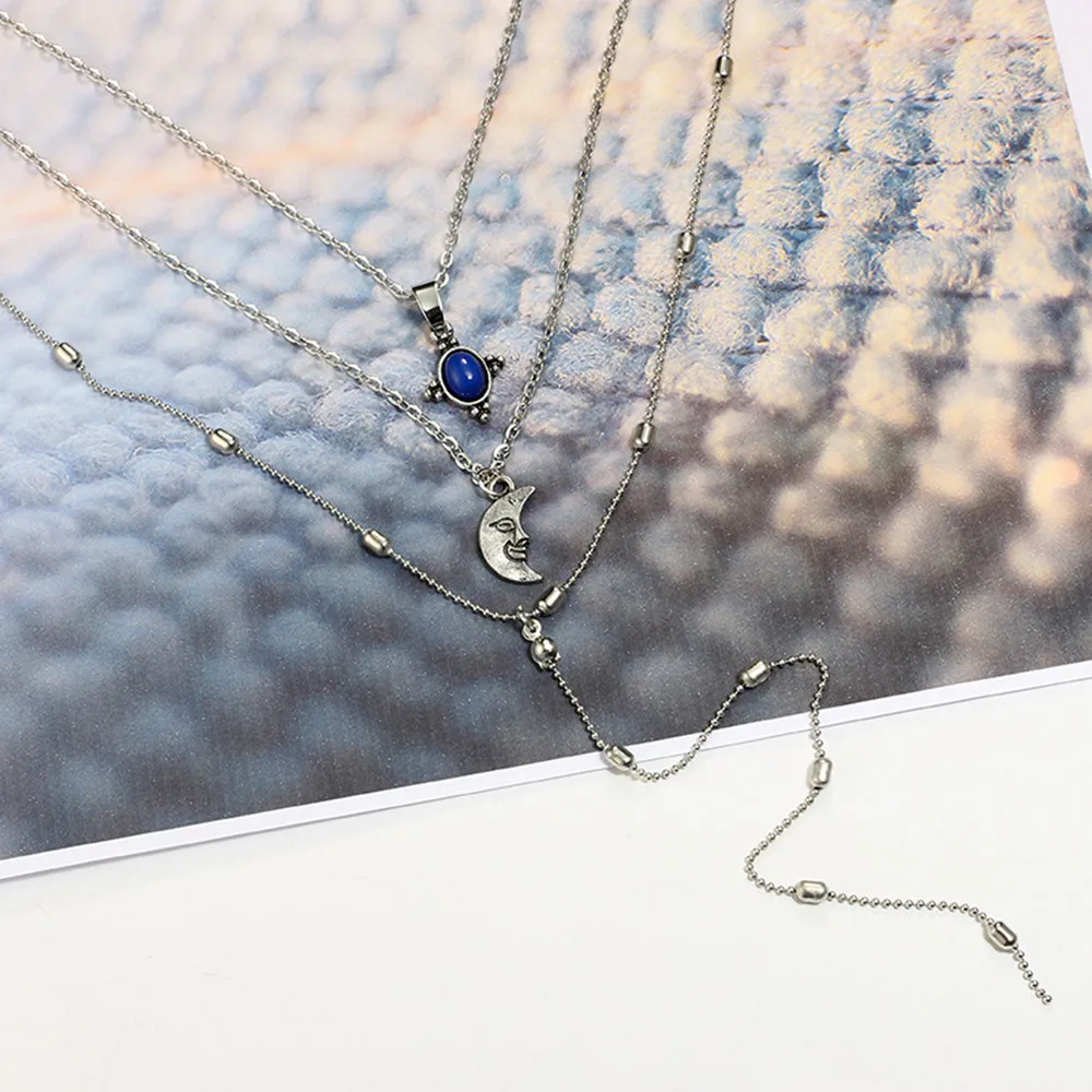 Модное женское многослойное ожерелье чокер с кристаллами подвеской винтажное - Фото №1