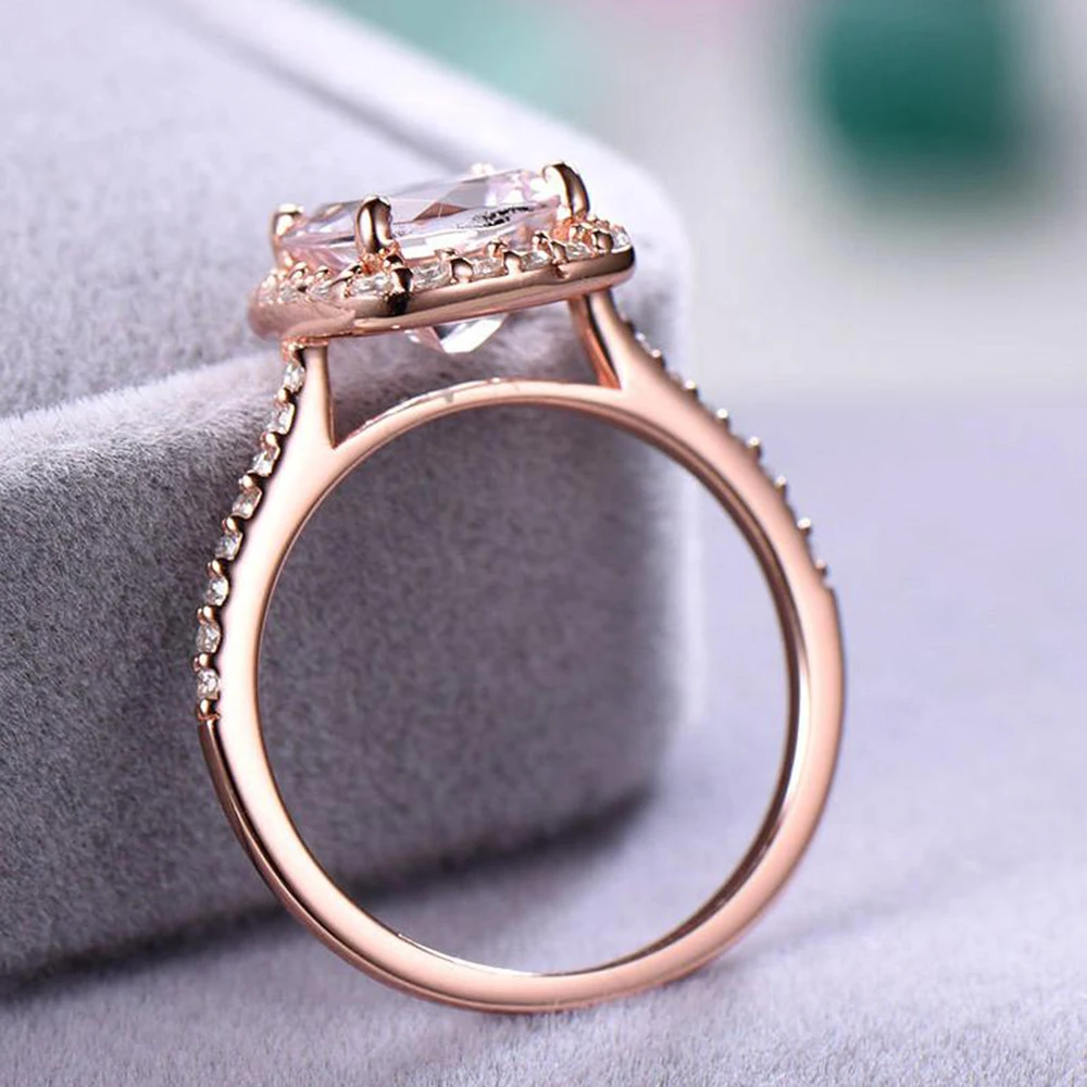Квадратный 1.3ct Помолвочные, из марганита плотное кольцо 14 k, покрыто розовым золотом, круглый вырез натуральная Halo Муассанит со стразами для невесты набор Мода ювелирные изделия