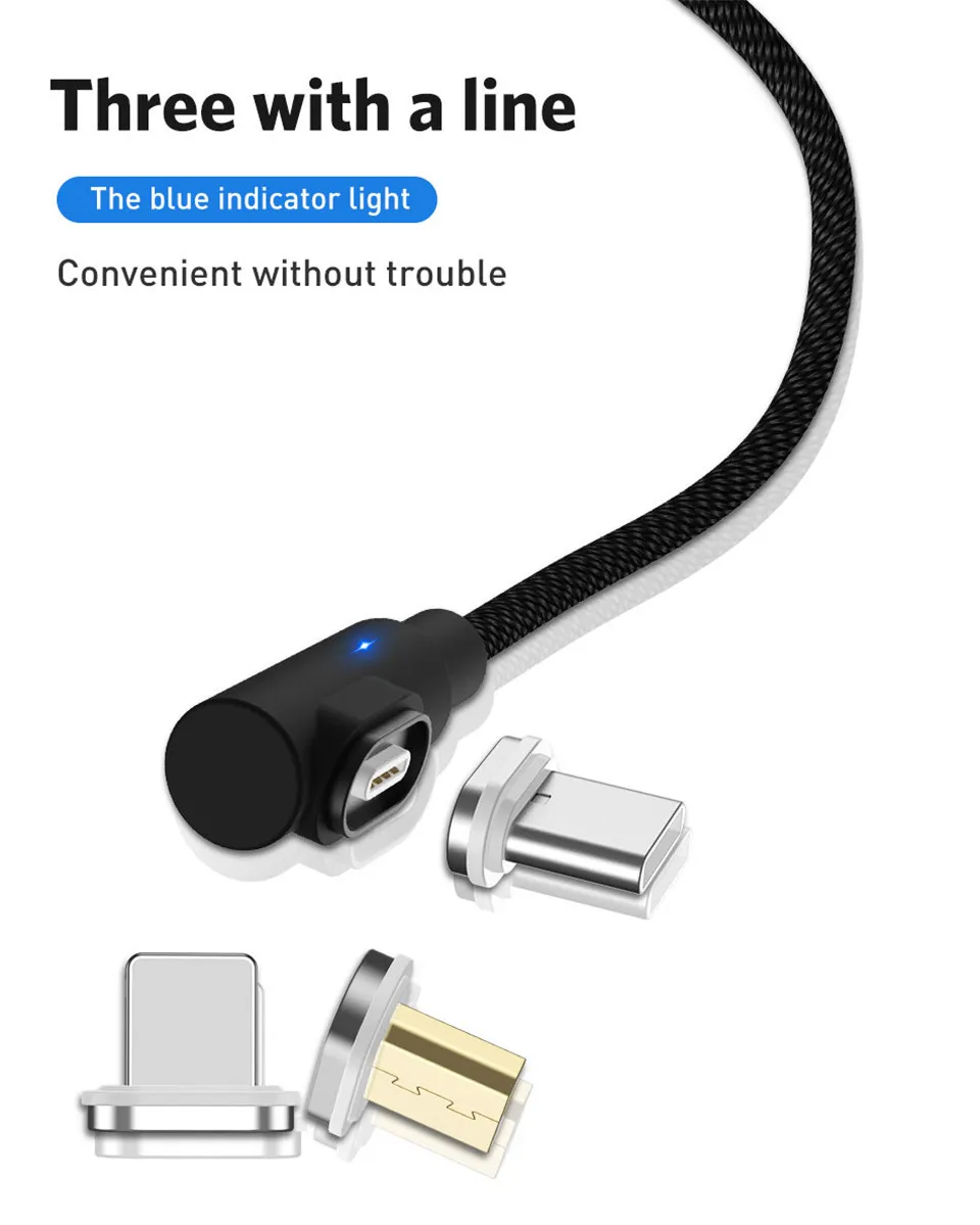 USLION 90 градусов магнитное зарядное устройство Micro USB кабель Быстрая зарядка usb type C кабель для samsung/Xiaomi/iPhone Android Phone 3A