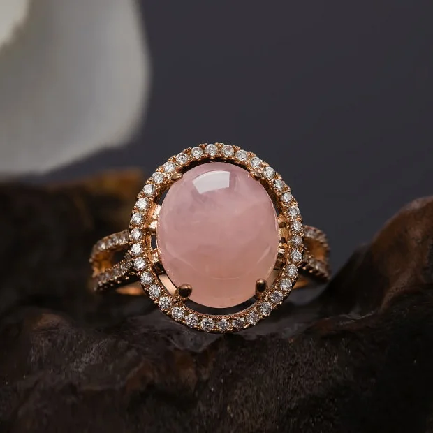 Женское кольцо из полудрагоценного камня с 4 зубцами|stone ring|pink ringring ring |