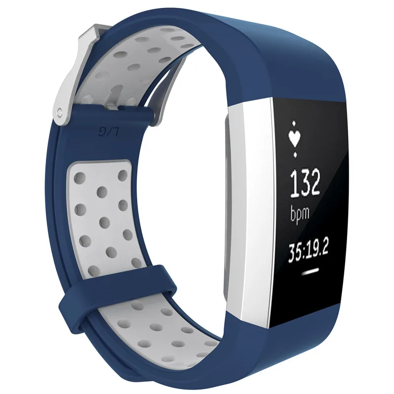 Цветной браслет для Fitbit Charge 2, спортивный силиконовый ремешок на запястье для Fitbit Charge 2, умный Браслет, умные аксессуары - Цвет: DARK BLUE WHITE