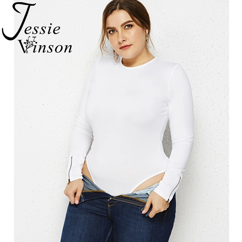 Женское боди с длинным рукавом Jessie Vinson однотонное круглым вырезом черно-белое