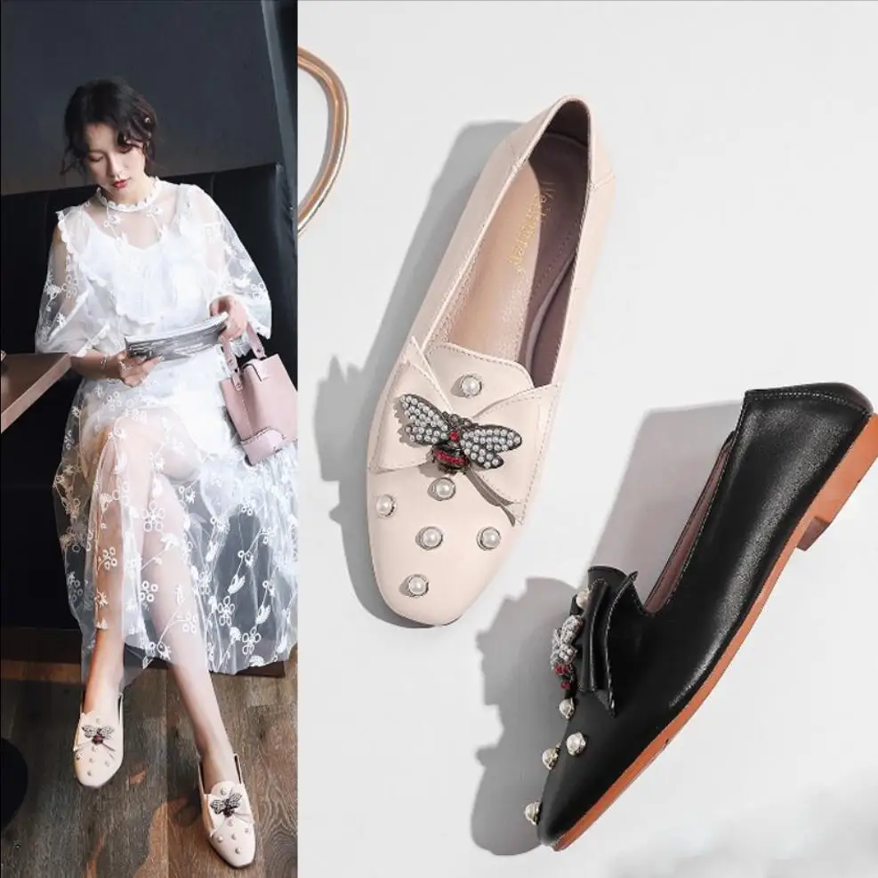 Женские туфли с жемчугом Koovan повседневные на плоской подошве квадратным носком