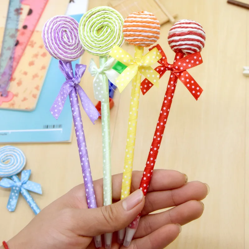 100 Pcs korean creative stationery cute bow student gift Lollipop ballpoint pen