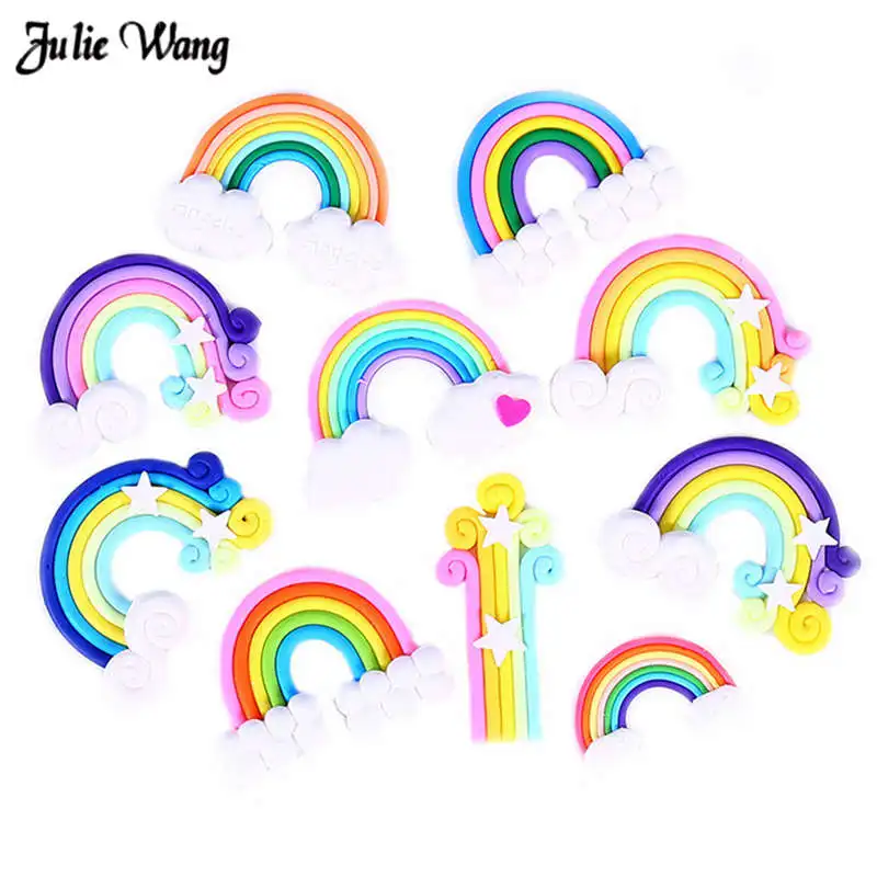Julie Wang 10 шт. милые полимерные бусины Радуга кабошон случайный ящик декоративный