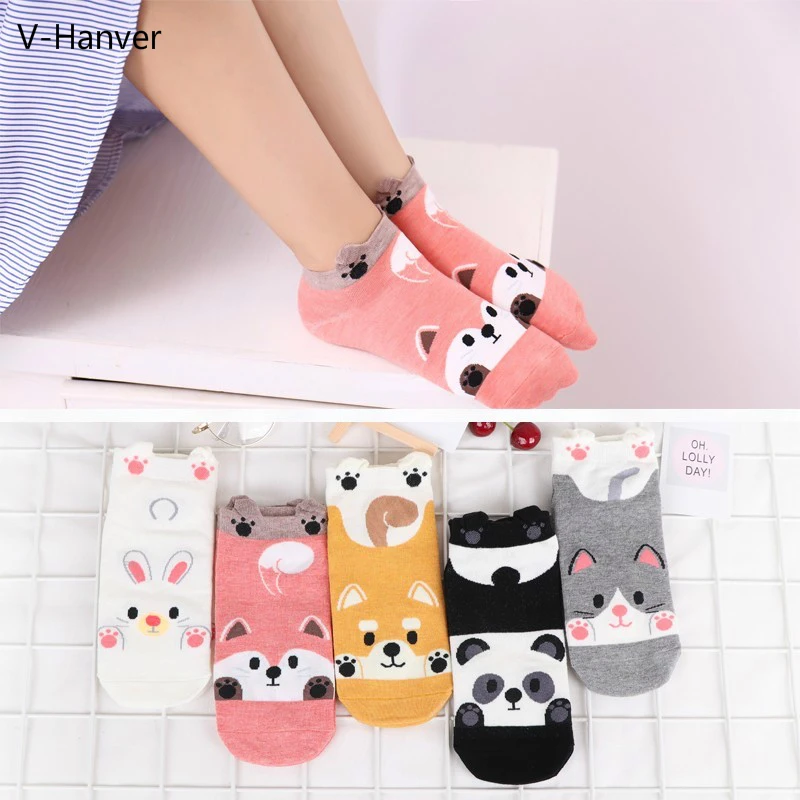 Модные Короткие Носки с рисунком животных из мультфильмов женские забавные