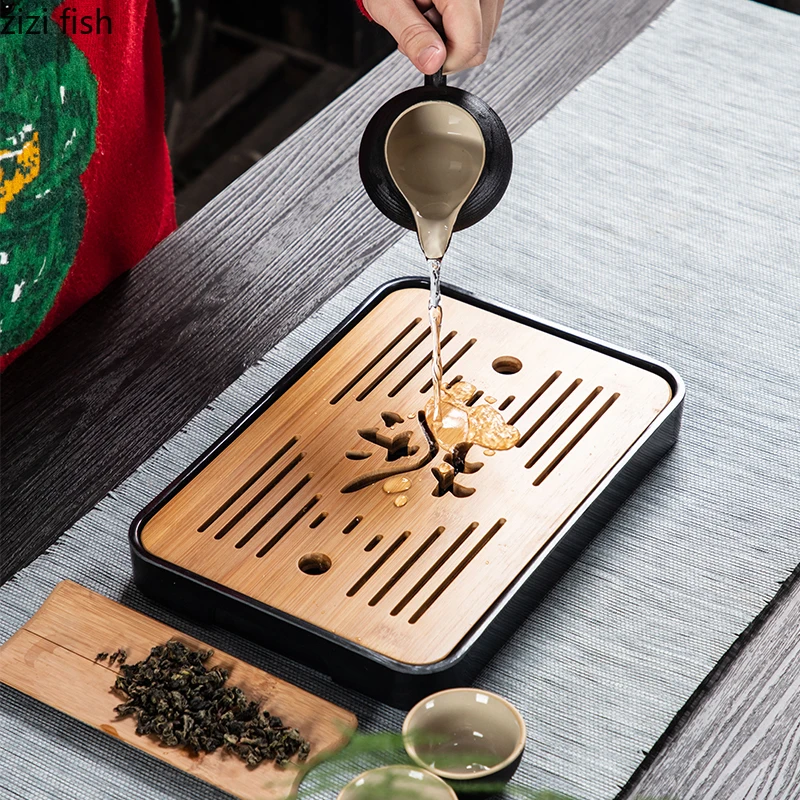 Chinese Style Ceramics Black Kung Fu Tea Set Suit One Teapot and Six Cups Carrying Case Travel Tea Set