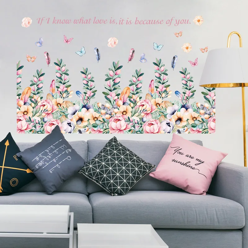 New Floral baseboard for Living room Nursery Room Wall Stickers Vinyl Decals Flower Sticker Kids Home Decor | Дом и сад