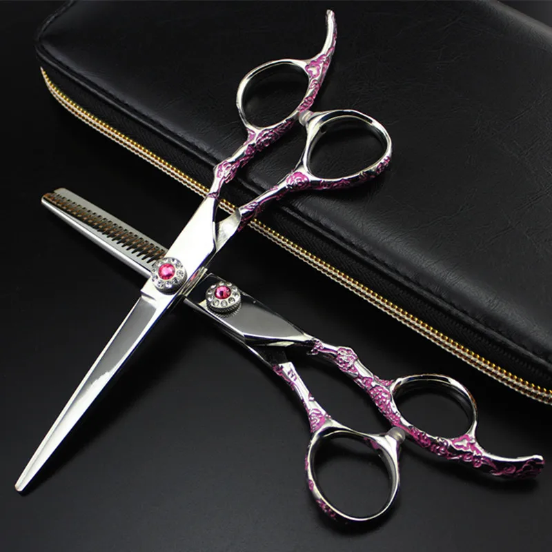 

Professional japan 440c Pink Plum 6 inch hair scissors cutting barber makas cut hair salon thinning shears hairdressing scissors