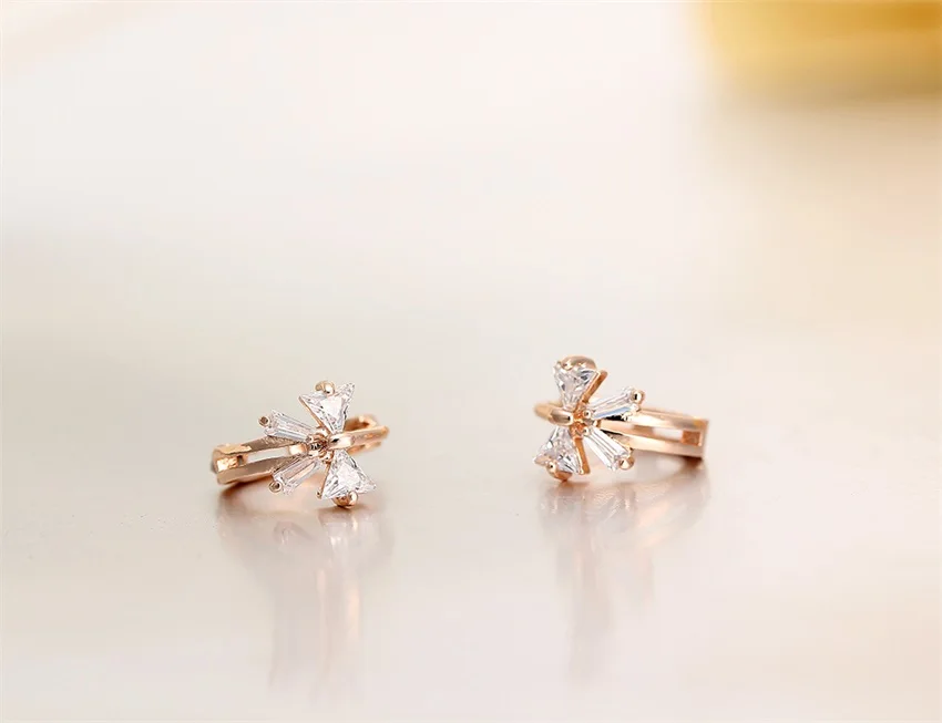 Cute Gold Color Bowknot w/ CZ Crystals Round Circle Huggies Small Hoop Earrings for Women Children Girls Baby Kids Jewelry Aros|jewelry plus size