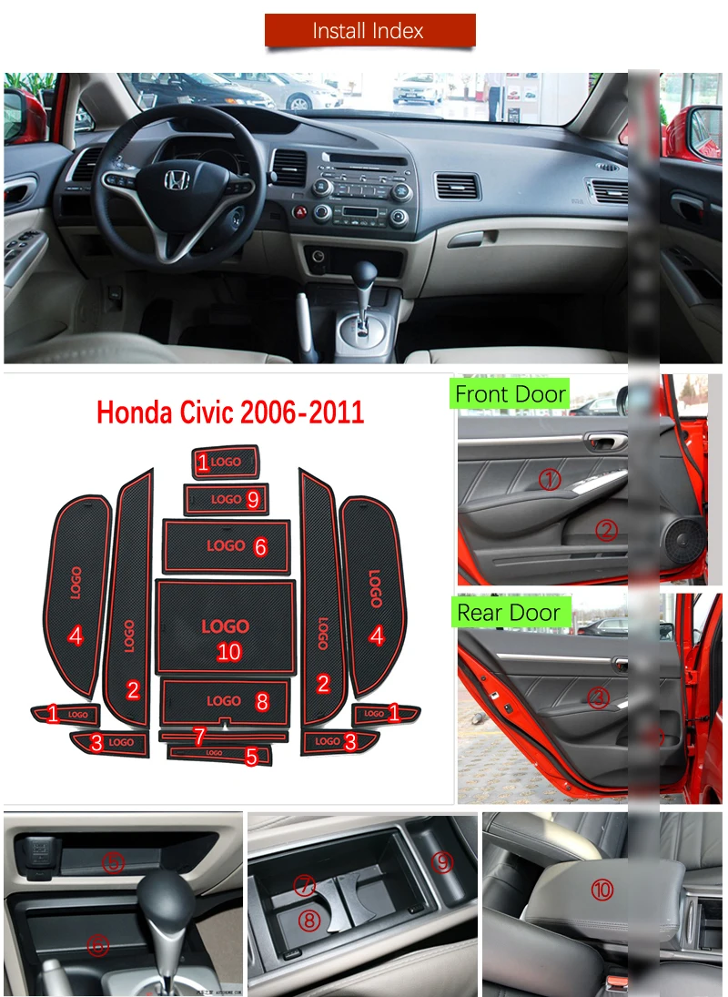 Противоскользящий коврик для ворот Honda Civic 2006 2011 8 го поколения резиновые