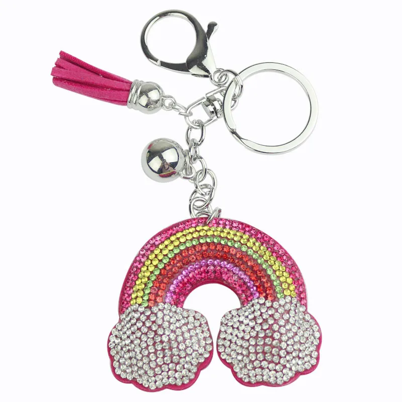 01 Creative color colorful rainbow keychain Cloud with full crystal keychain Girl fashion accessories Bag ornaments accessories - Цвет: 01
