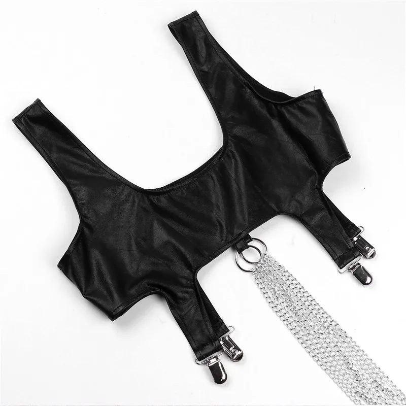 Модный женский жилет из искусственной кожи Широкие бретельки с металлической