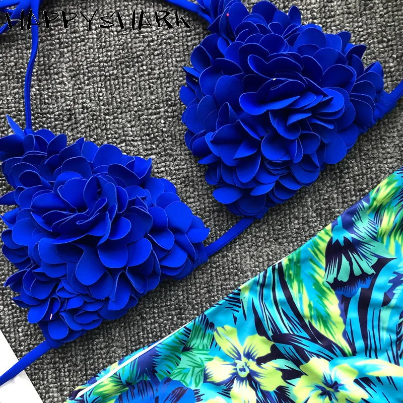 

HAPPYSHARK Sexy Cut Flower Bikinis 2019 Summer Brazilian Bikinis Watermelon Swimsuit Blue Leaf Printed Beachwear Maillot De Bain
