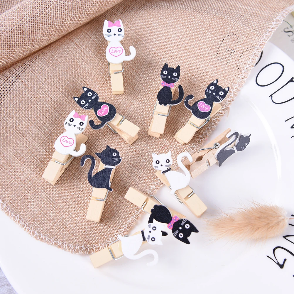 10pcs/lot Mini clipwood paper clip for bag DIY tools Kawaii Japanese cat wooden clips with hemp rope size:130*120mm