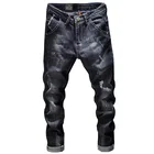 Новинка 2019, изящные минималистичные эластичные мужские черные джинсы с дырками, мужские повседневные джинсы