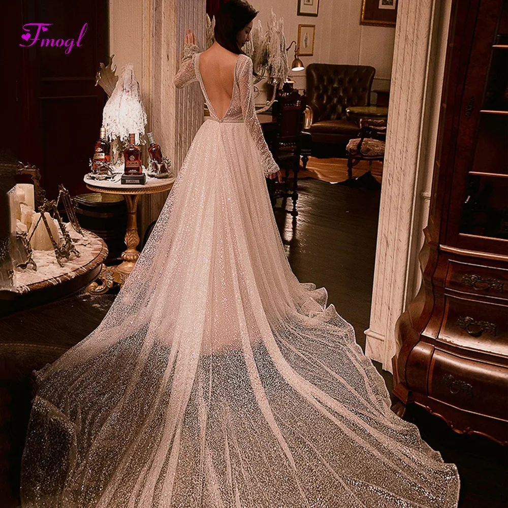 Fmogl Vestido de Noiva сексуальное свадебное платье трапециевидной формы с v-образным