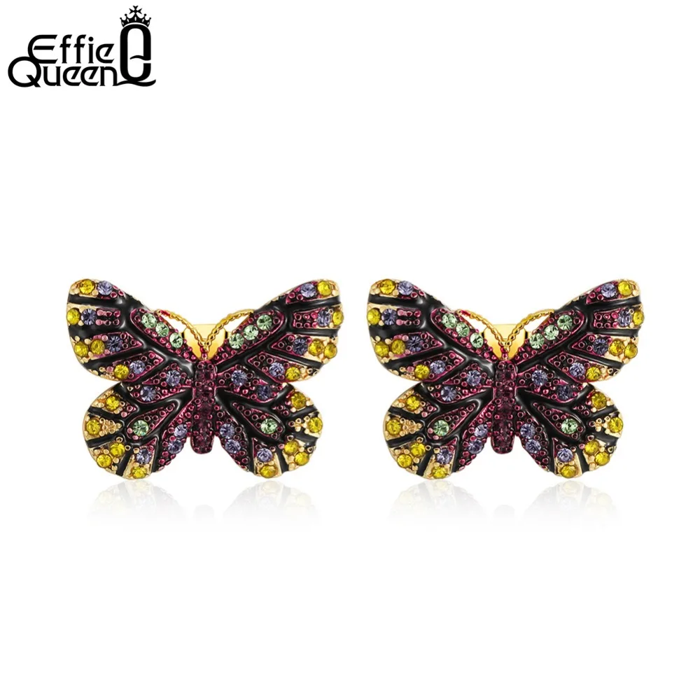 Effie Queen Модные Красочные CZ хрустальные серьги гвоздики с бабочками для женщин