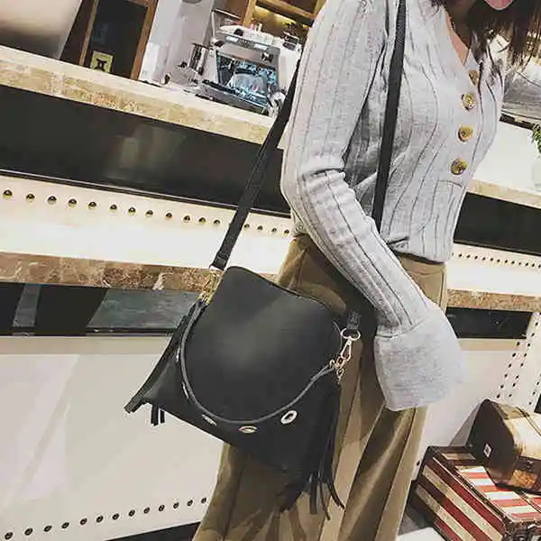 Модная женская сумка-ведро винтажная сумка-мессенджер с кисточками